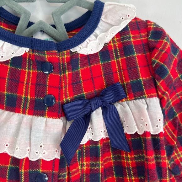 Vintage Healthtex Red and Blue Plaid One Piece Jumpsuit with Tags Size 12M - Picture 3 of 8